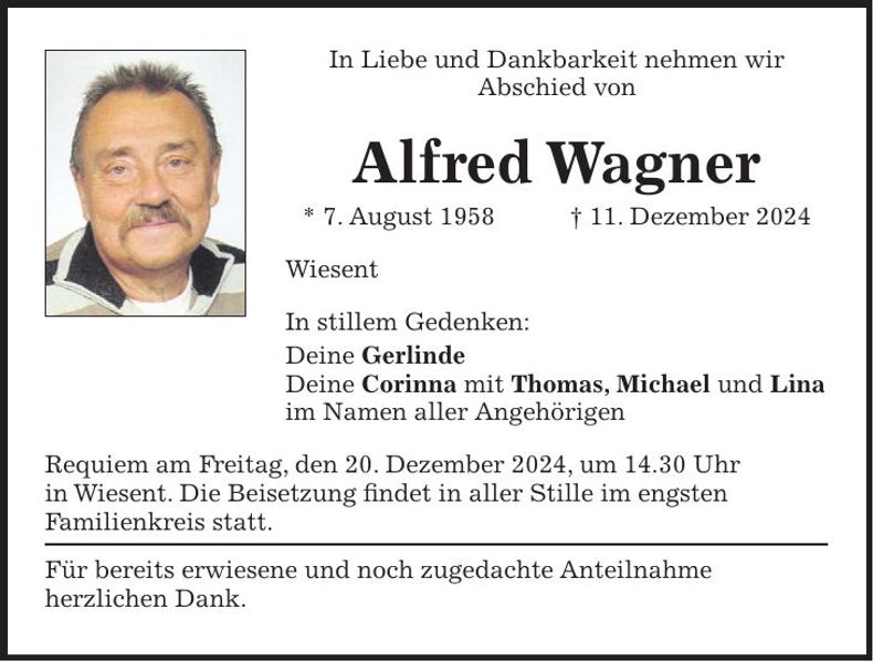 Traueranzeige Alfred Wagner