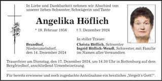 Traueranzeige Angelika Höflich