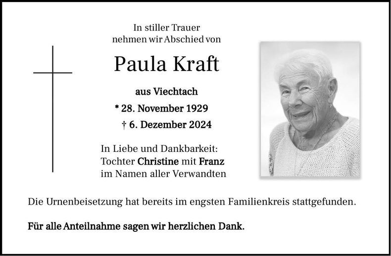 Traueranzeige Paula Kraft
