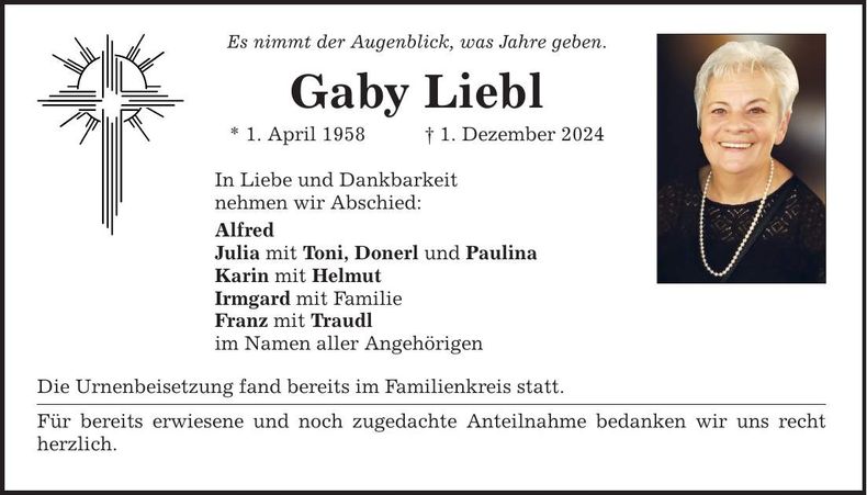 Traueranzeige Gaby Liebl