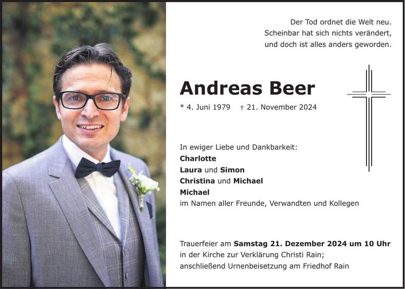 Traueranzeige Andreas Beer