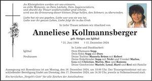 Traueranzeige Anna Elisabeth Kollmannsberger