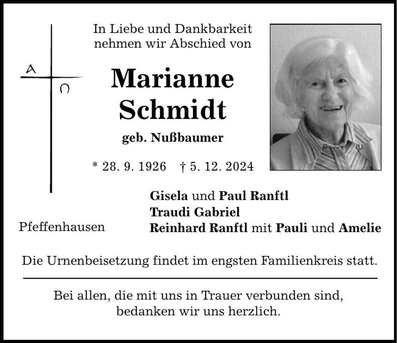 Traueranzeige Marianne Schmidt