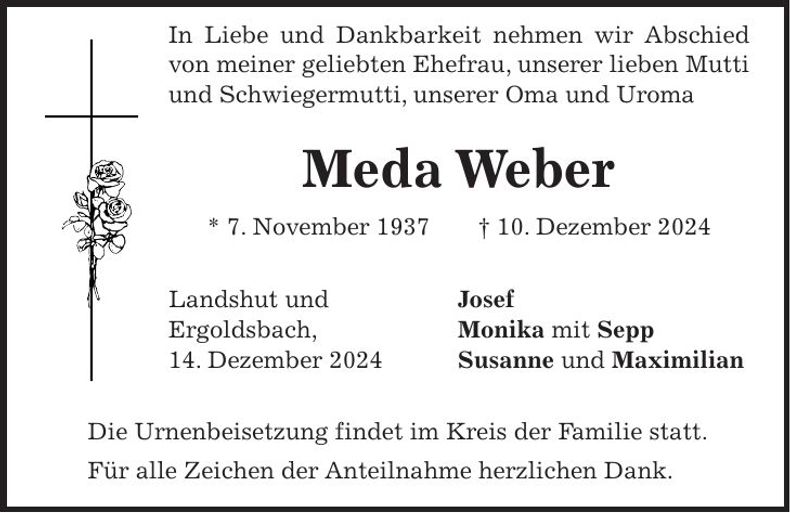 Traueranzeige Meda Weber