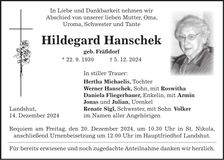 Traueranzeige Hildegard Hanschek