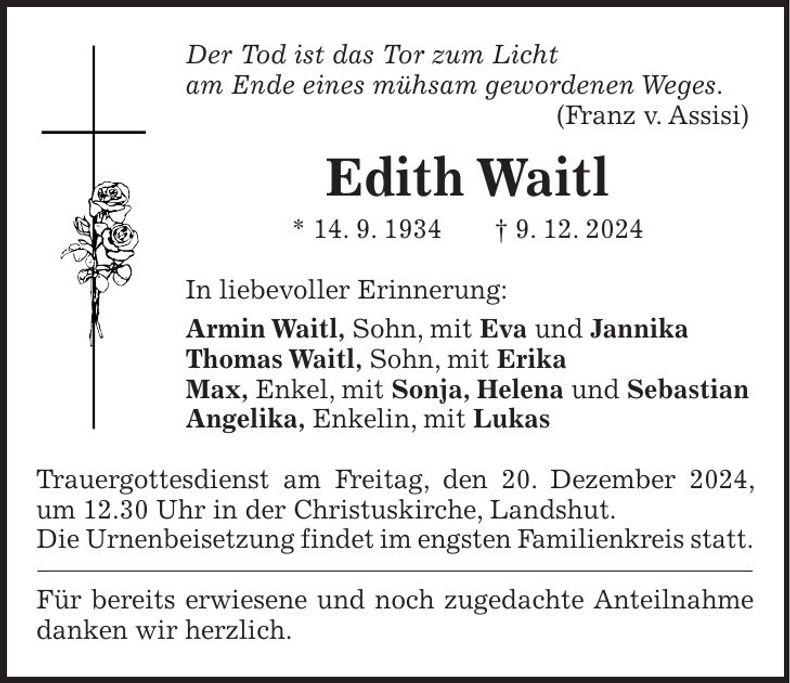 Traueranzeige Edith Waitl