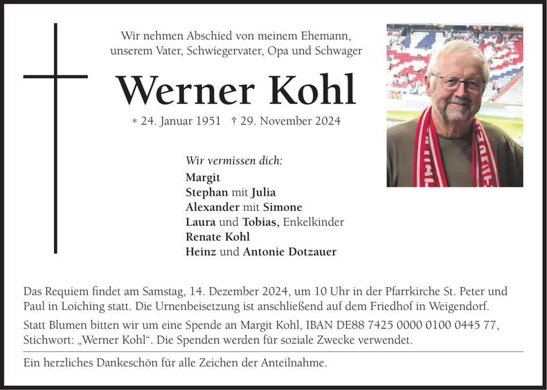 Traueranzeige Werner Kohl
