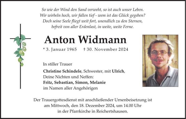 Traueranzeige Anton Widmann