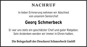 Traueranzeige Georg Schmerbeck