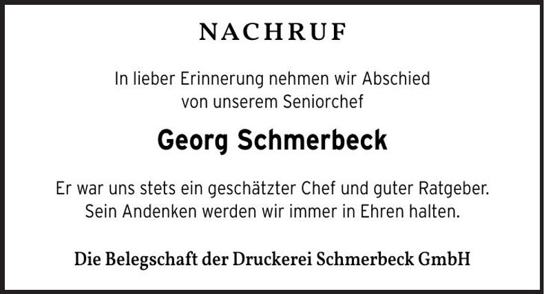 Traueranzeige Georg Schmerbeck
