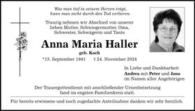 Traueranzeige Anna Maria Haller