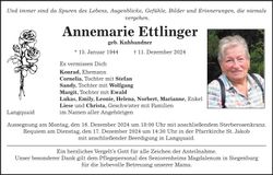 Traueranzeige Annemarie Ettlinger