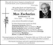 Traueranzeige Max Zacharias