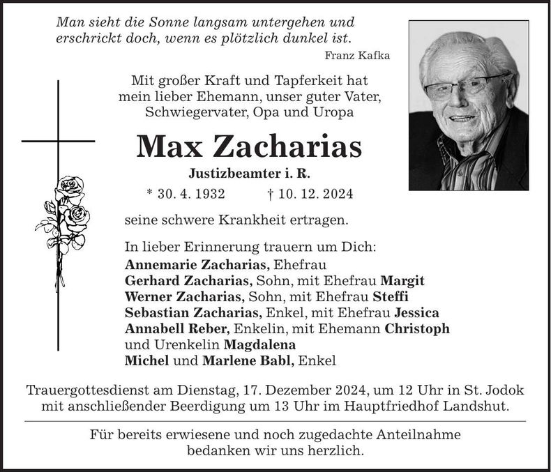 Traueranzeige Max Zacharias