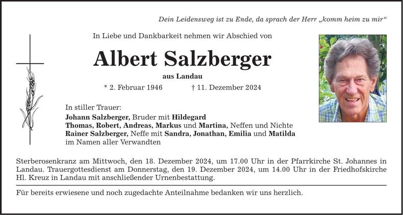 Traueranzeige Albert Salzberger