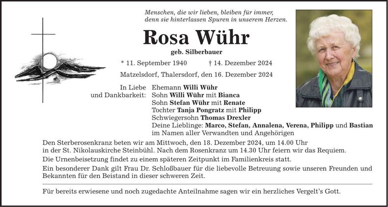 Traueranzeige Rosa Wühr