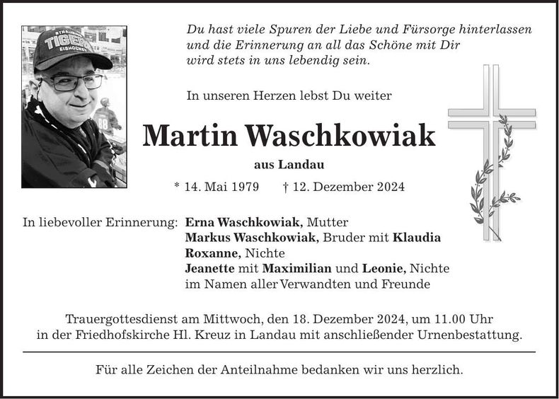 Traueranzeige Martin Waschkowiak