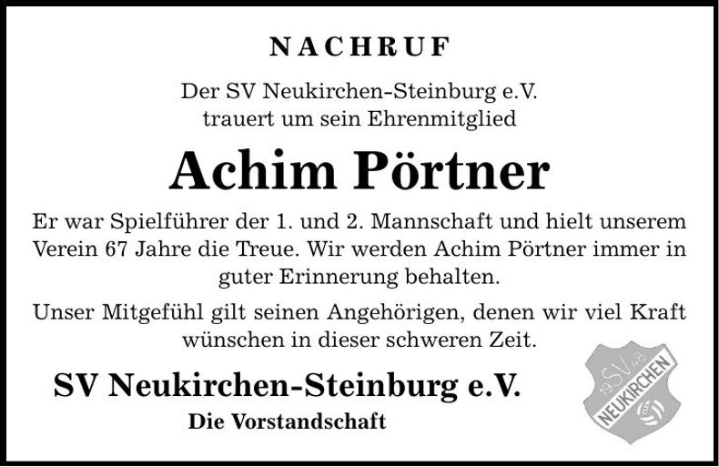 Traueranzeige Achim Pörtner