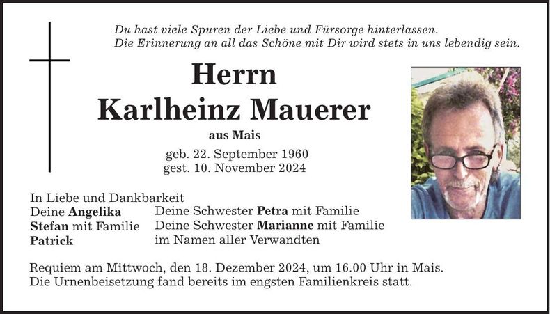 Traueranzeige Karlheinz Mauerer