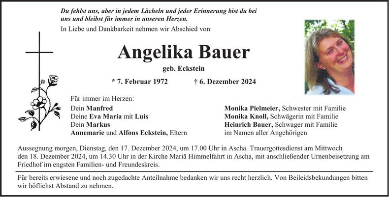 Traueranzeige Angelika Bauer