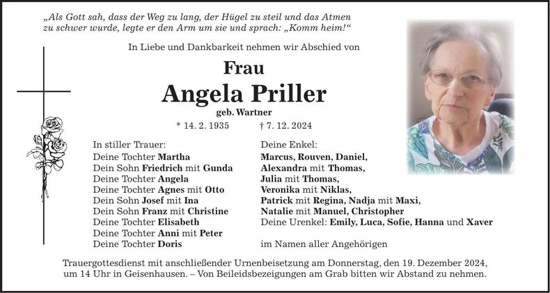 Traueranzeige Angela Priller