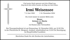 Traueranzeige Irmi Weisensee