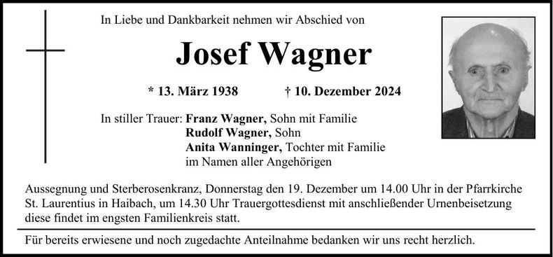 Traueranzeige Josef Wagner