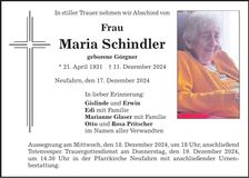Traueranzeige Marie Schindler