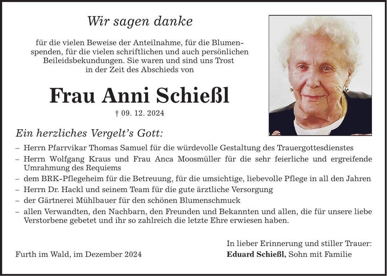 Traueranzeige Anni Schießl