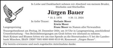 Traueranzeige Jürgen Bauer