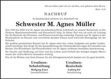 Traueranzeige Agnes Müller