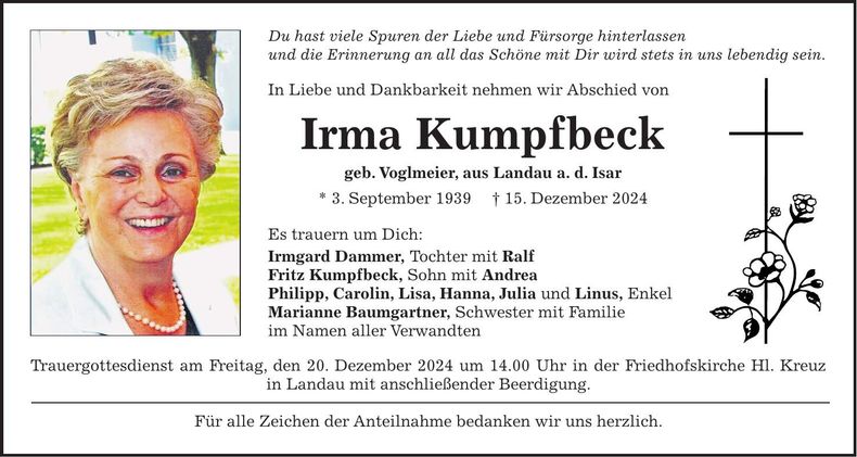 Traueranzeige Irma Kumpfbeck