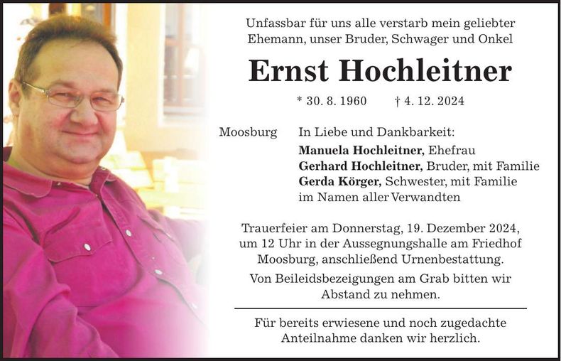 Traueranzeige Ernst Hochleitner