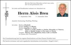 Traueranzeige Alois Breu
