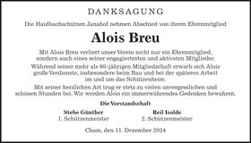 Traueranzeige Alois Breu