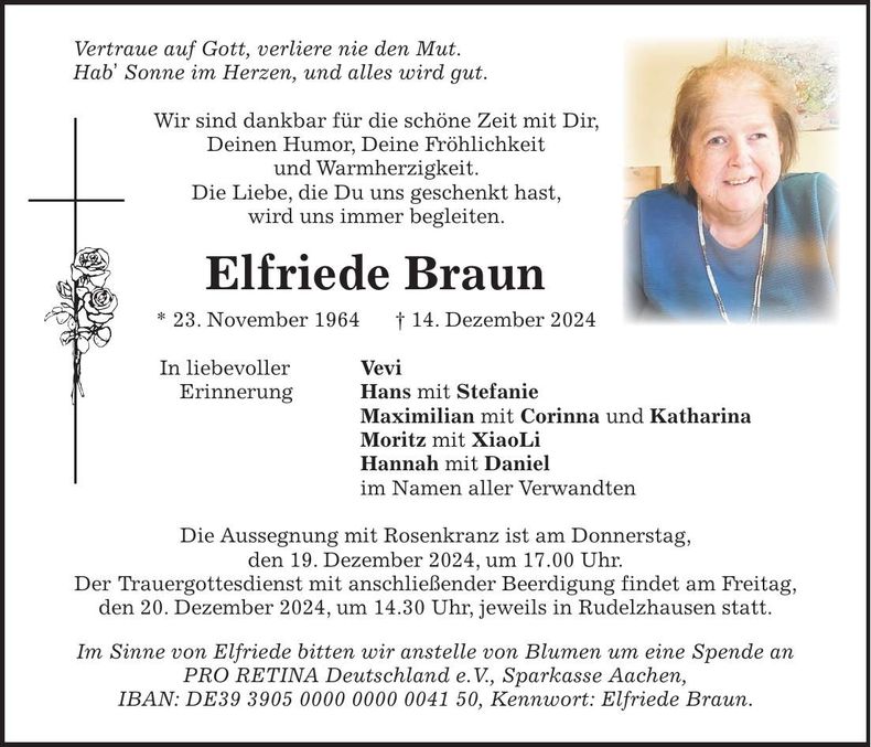 Traueranzeige Elfriede Braun