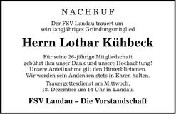 Traueranzeige Lothar Kühbeck