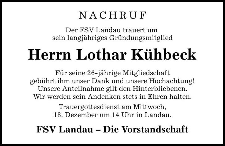 Traueranzeige Lothar Kühbeck