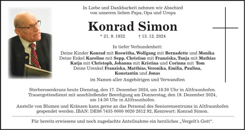 Traueranzeige Konrad Simon