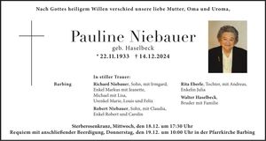 Traueranzeige Pauline Niebauer