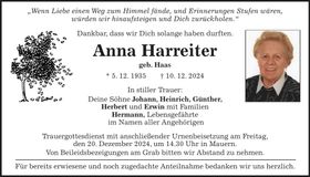 Traueranzeige Anna Harreiter
