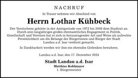 Traueranzeige Lothar Kühbeck
