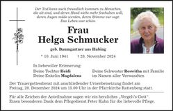 Traueranzeige Helga Schmucker
