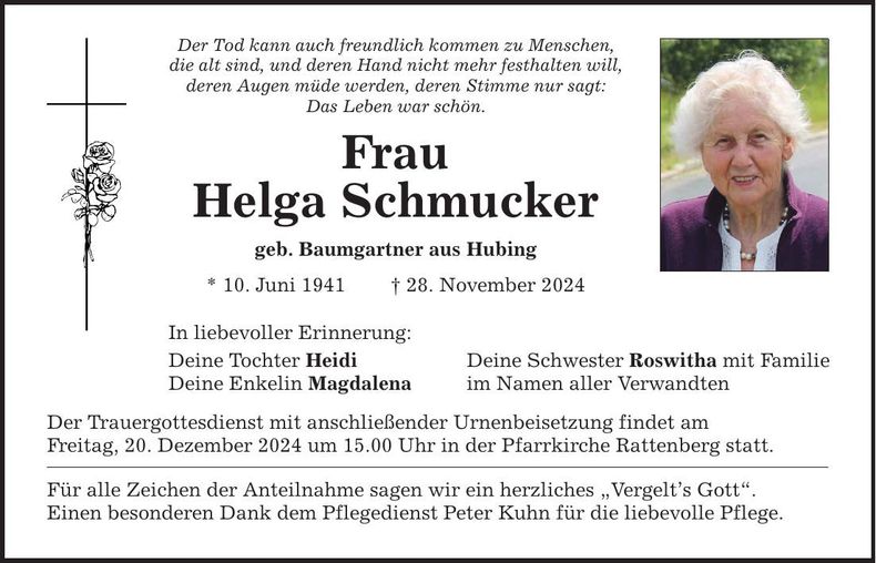 Traueranzeige Helga Schmucker