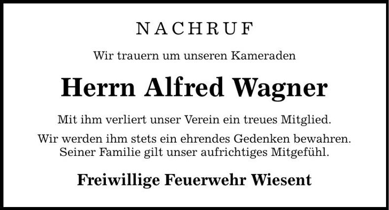 Traueranzeige Alfred Wagner