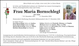 Traueranzeige Maria Bornschlegl