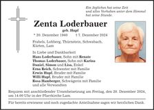 Traueranzeige Zenta Loderbauer