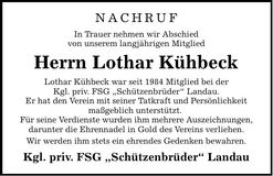 Traueranzeige Lothar Kühbeck