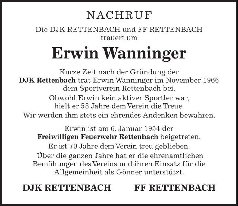Traueranzeige Erwin Wanninger
