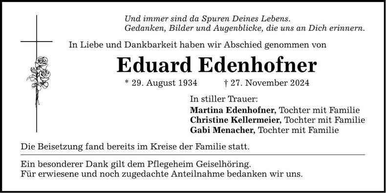 Traueranzeige Eduard Edenhofner